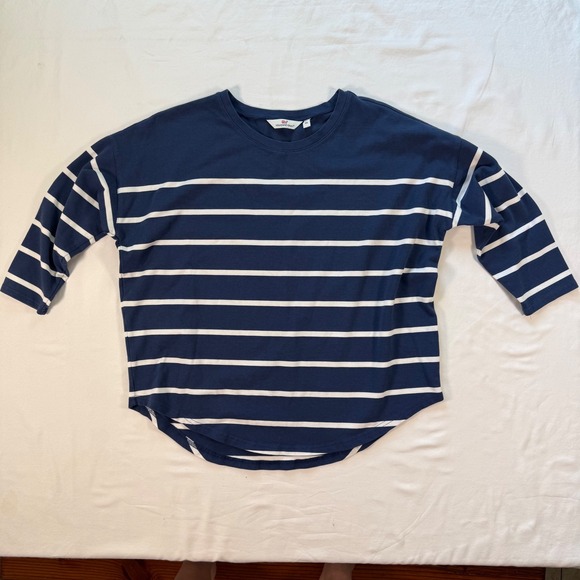 Vineyard Vines Tops - Vineyard Vines Navy Striped Boxy Top XS Quarter Sleeve Cotton Summer Nautical